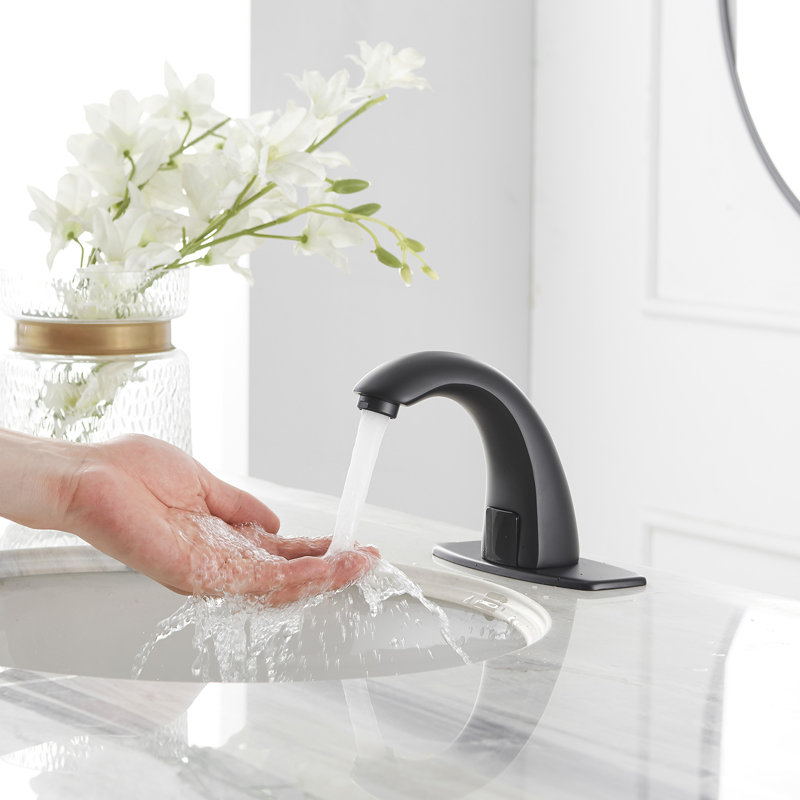 Automatic Sensor Touchless Single Hole Low Arc Deck Mount Bathroom Faucet With Pop Up Drain