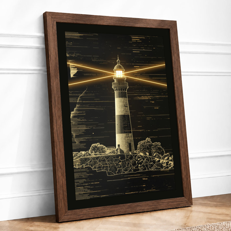 Lighthouse In Darkness Coastal - Print, Walnut, A1 - 84.1 x 59.4 cm