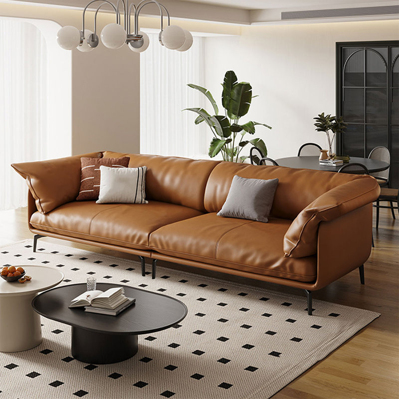 Brown Genuine Leather Modular Sofa cushion Threeseat, 33.86" H x 97.64" W x 39.37" D