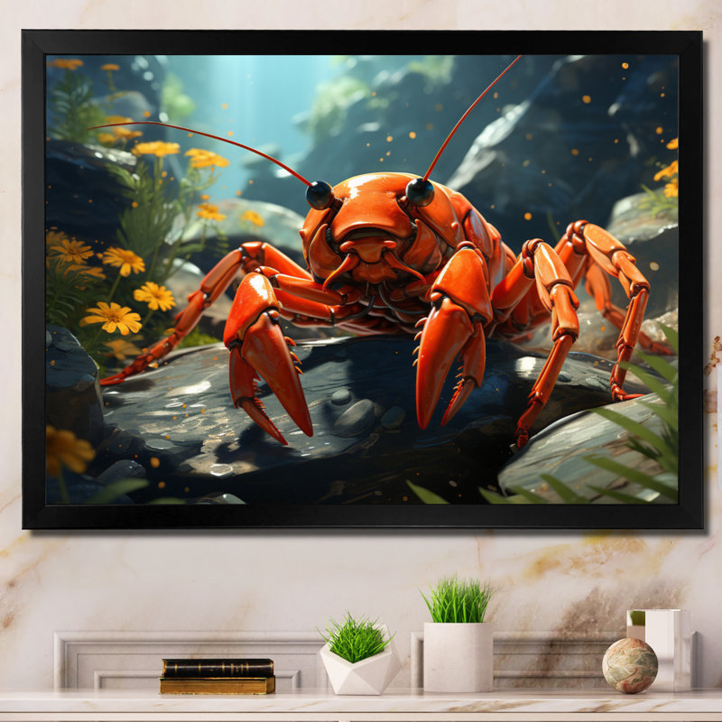 " Crayfish Crayfish Capers ", Black Single Picture Framed, 30" H x 40" W x 1.5" D