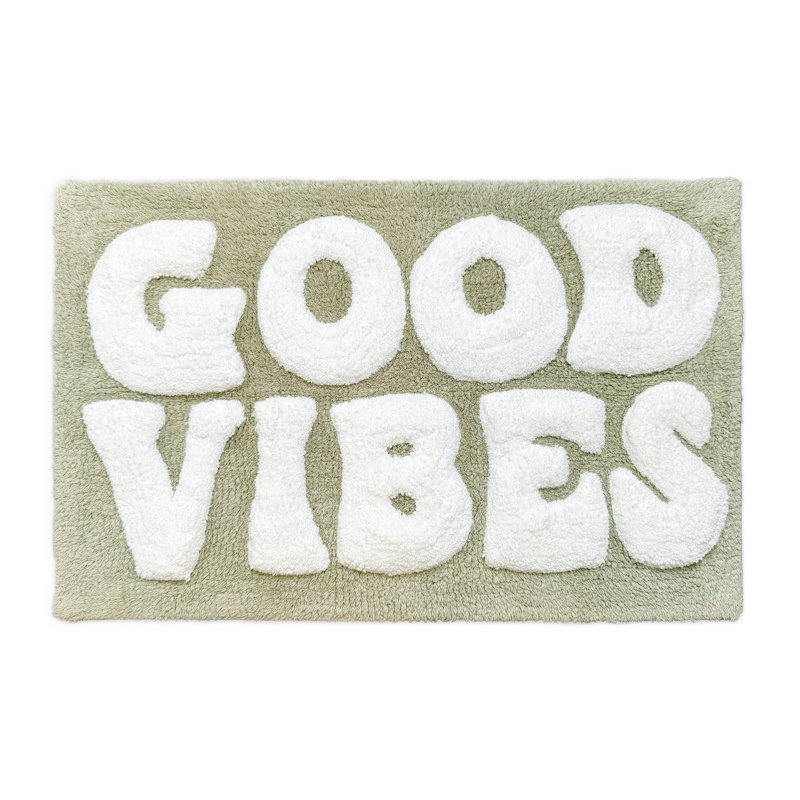 Good Vibes Slogan Bath Mat, Green