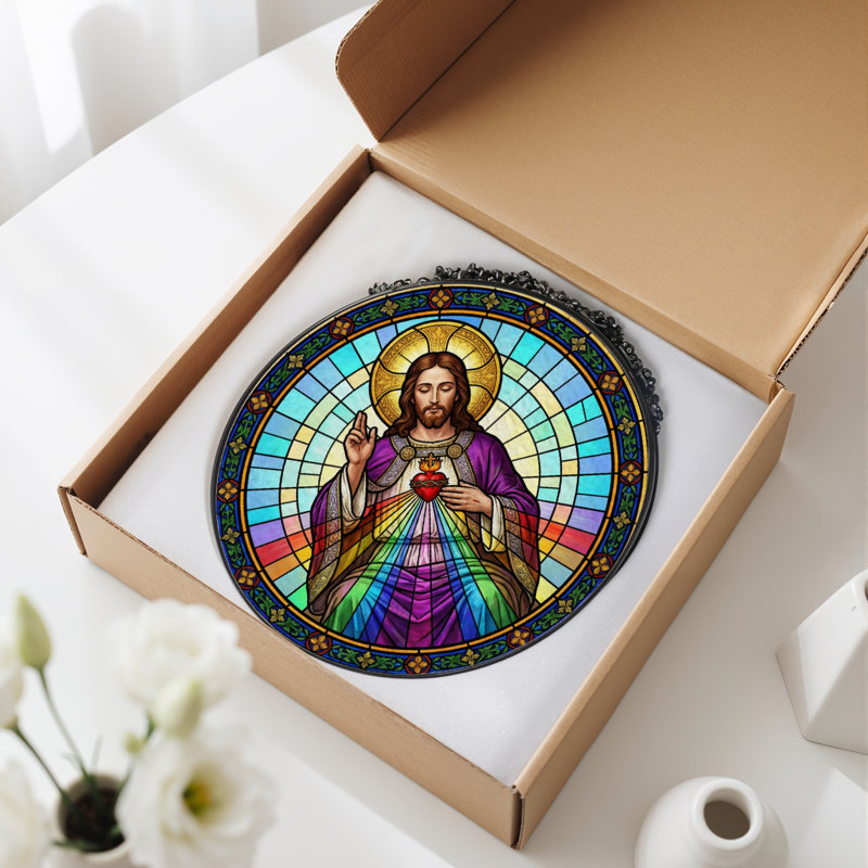 Panneau de vitrail Sacred Heart, H 12 po, H 12 po