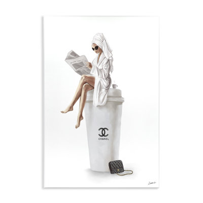 Stupell Industries Chic Fashion Coffee And Purse Female Robe Pose By Daphne Polselli - Print In White