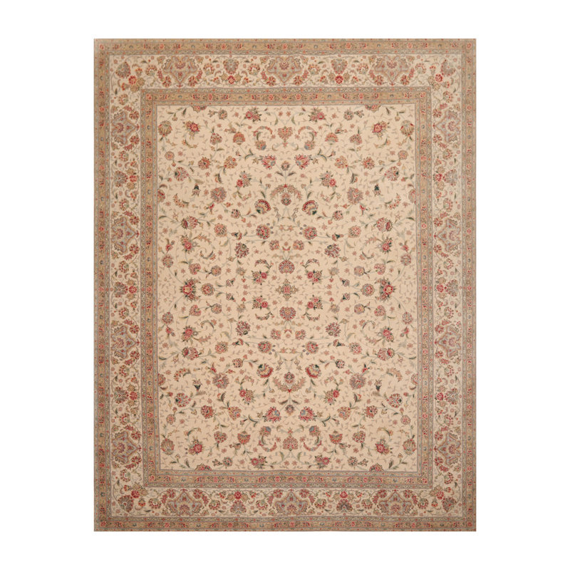 Tapis décoratif Ivoire/gris/brun noué à la main unique Fadya 7 pi 10 po x 9 pi 11 po