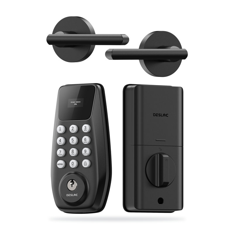 Sleek Line Series Desloc Keypad Smart Lock And Levers With Access Screen, Matte Black