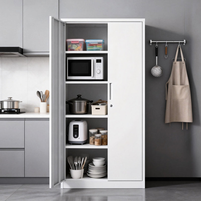 Armoire de garage en acier 69,43 pouces avec 4 tablettes réglables et 3 verrous pour bureau, Blanc