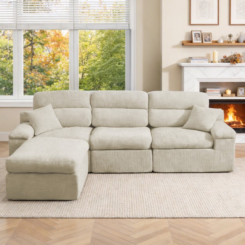 Canapé d'angle avec dossier haut, canapé en L avec chenille flammée, coussin en éponge haute densité compressé, canapé sans assemblage peu encombrant pour le salon, un appartement