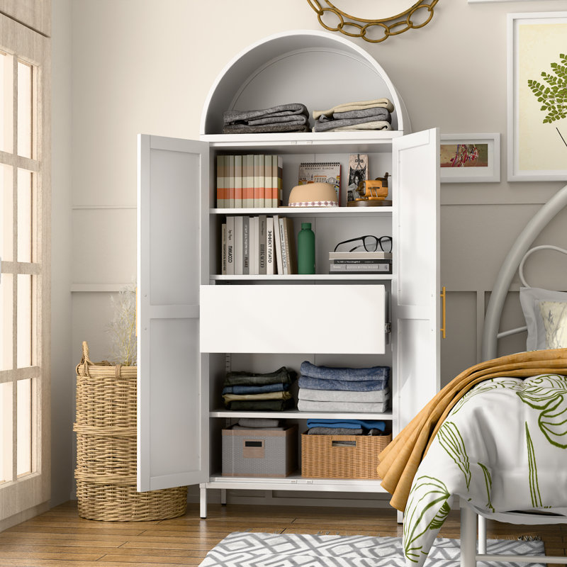 2-shelf And 1-drawer Metal Display Cabinet,Modern Freestanding Arched Cabinet, Antique Cabinets,Porcelain Cabinets,Bookshelves,assembly Required