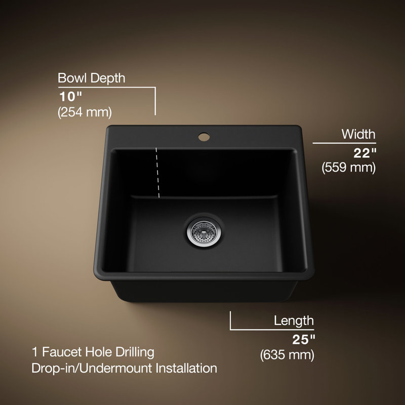 Kennon Neoroc 25" L x 22" W Undermount Kitchen Sink with Sink Grid, Matte Black