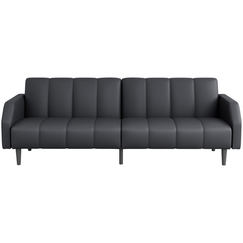 77.56" Faux Leather Convertible Sofa, Futon Couch with Adjustable Backrest for Small Spaces, Living Room, Office, Gray