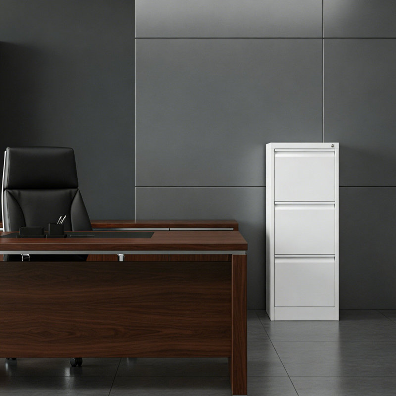Classeur vertical en métal de style moderne avec serrure et 3 tiroirs, pour classeur de bureau personnel, Blanc