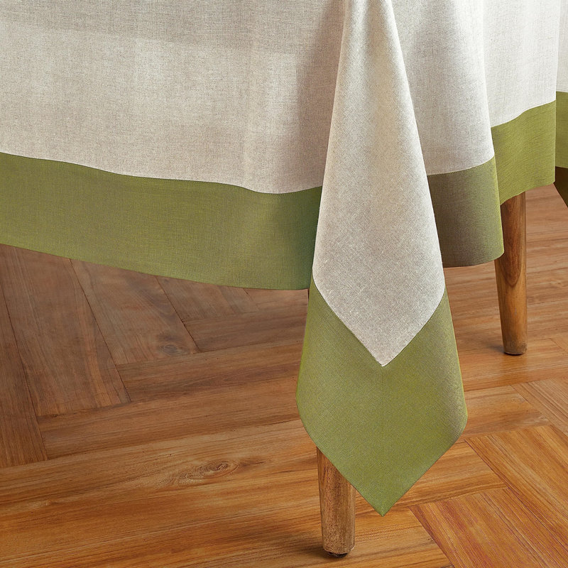 Contempo - 100% Pure Linen Tablecloth, 108" x 60", Avocado/Natural