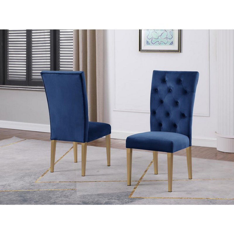 Ensemble de 2 chaises de salle à manger rembourrées Velvet, Bleu