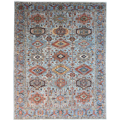 New Turkmen Afghan One-of-a-Kind Rectangle 9' X 12'1" New Age Area Rug Blue