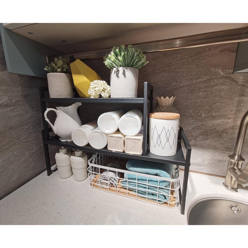 Expandable Cabinet Shelf Organizer 16-26" L Stackable Kitchen Counter Shelf Rack Stand Sink Shelf Riser Countertop Storage (Wide 10.6”D)