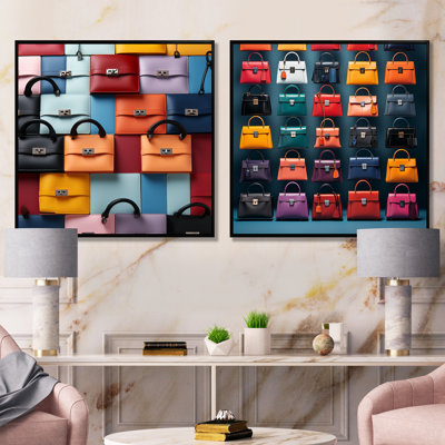 Colorful Fashion Handbags Pattern I - Fashion Bag Wall Art Living Room Set Of 2