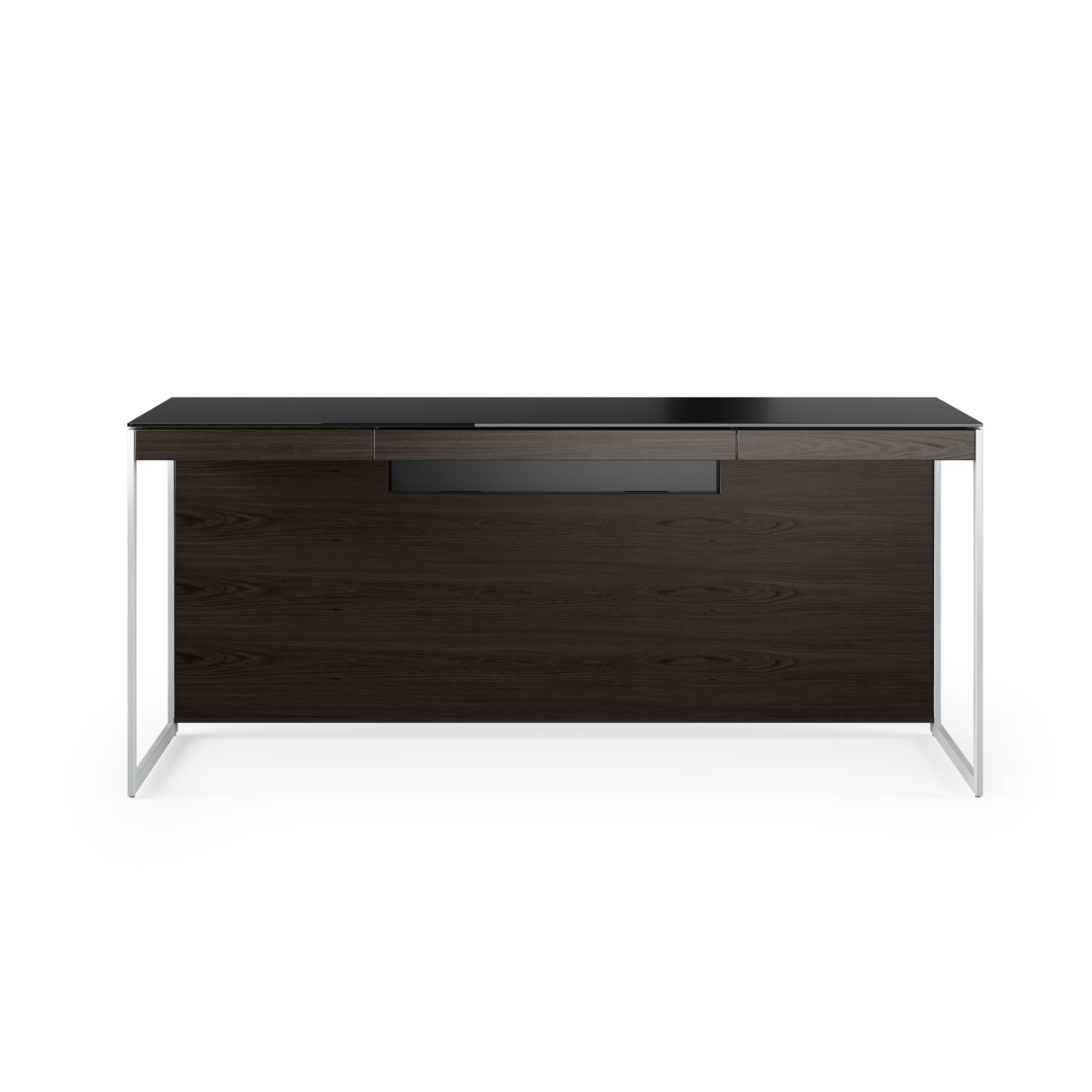 Sequel 20 Writing Desk, Charcoal Stained Ash/Satin Nickel, 24.75" H x 66" W x 24" D