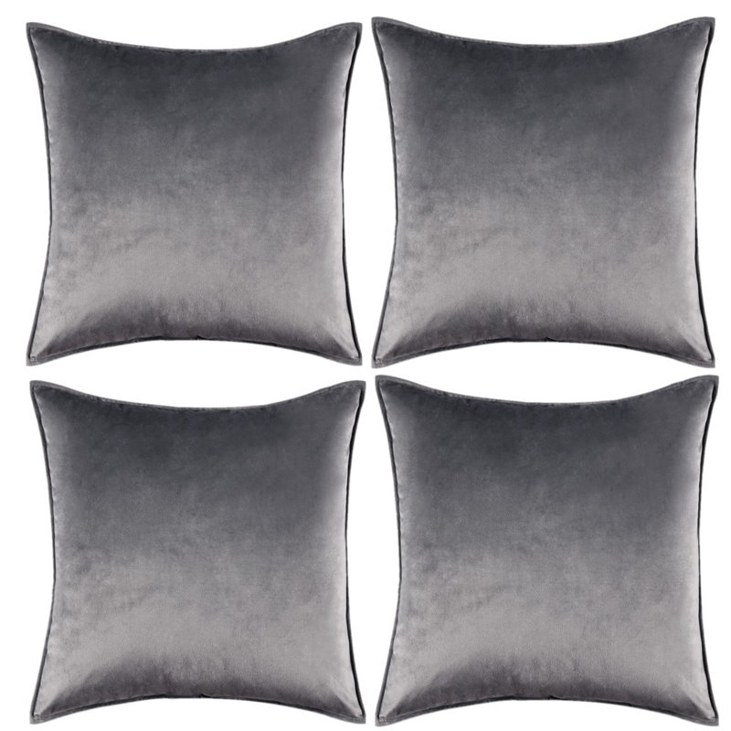 Set Of 4 Throw Velvet Cushion Covers, Gray, 20"H x 20"W