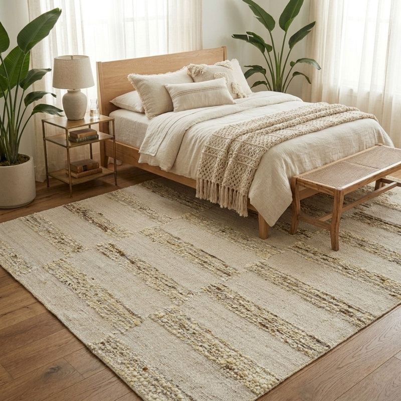 Tapis ivoire / naturel tissé à plat à la main Garvin, Rectangle 9 pi x 12 pi