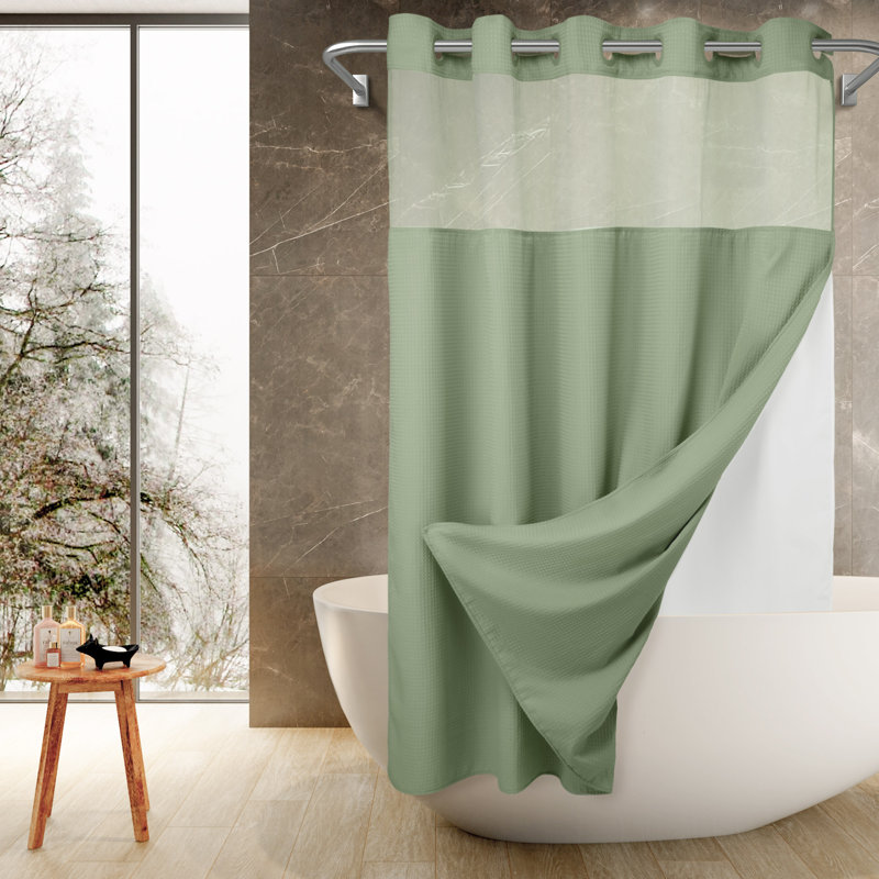 Rideau de douche Ramjani Waffle Weave, H 74 po x l 71 po, Vert sauge
