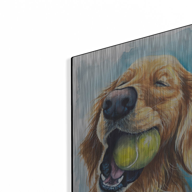 Red Barrel Studio 'Ball Is Life Golden Retriever' by Lindsay Kivi Metal Wall Art, 16" H x 12" W