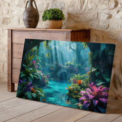 Toile, scène de jungle luxuriante et vibrante avec un art mural en cristal transparent