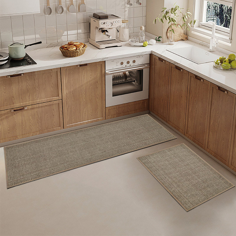 Tapis de cuisine lavables, antidérapants, ensemble de 2, Beige/gris