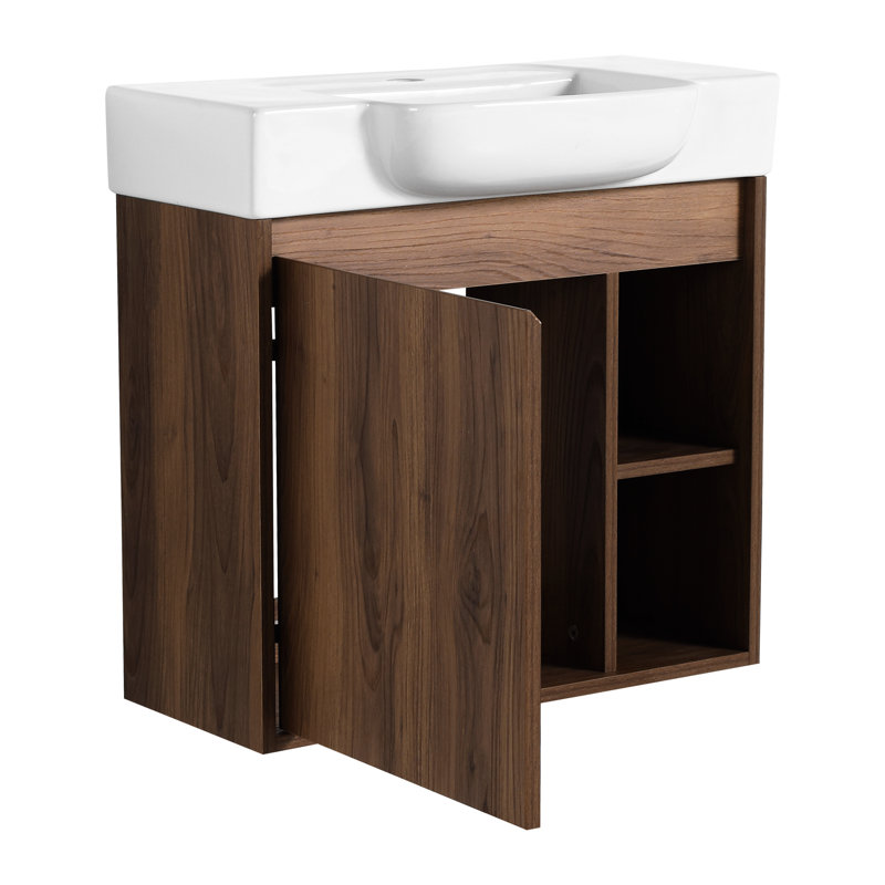 Meuble-lavabo de salle de bain 24 po avec lavabo en céramique. Style moderne, caractéristique. Base en contreplaqué, résistance. Armoire et lavabo