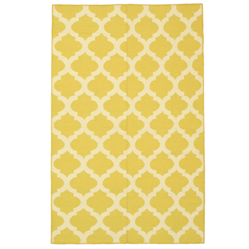 Tapis jaune en laine tissé à plat Durrant, Rectangle de 5 pi x 8 pi
