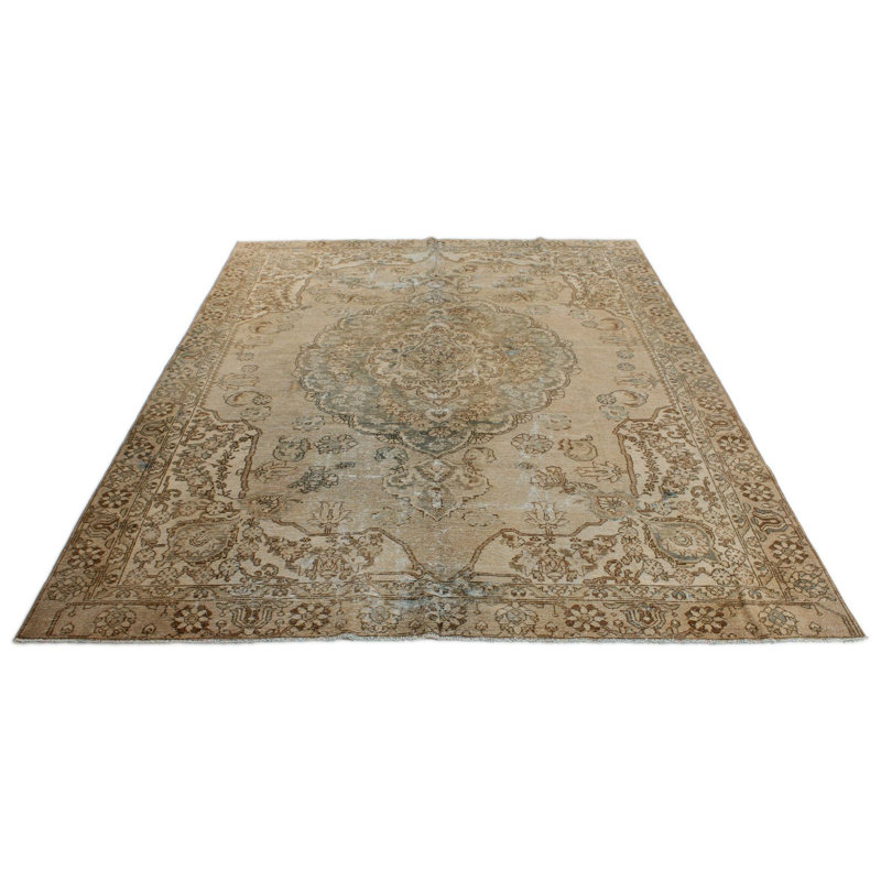 7x9 Beige and Brown Turkish Oushak Rug