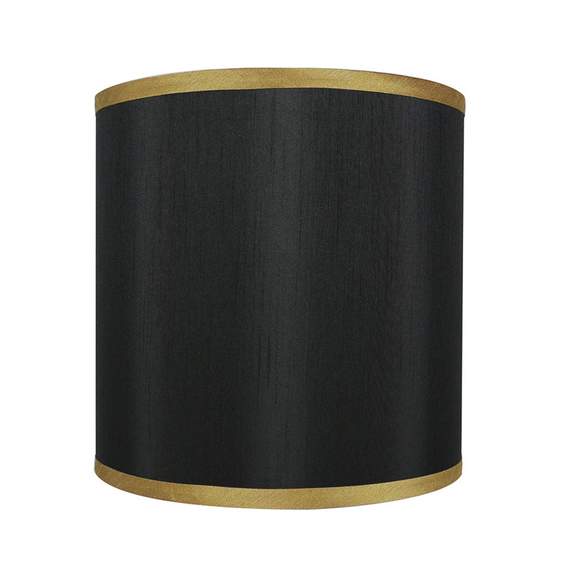Abat-jour tambour (araignée), Noir avec bordure dorée, H 10 po x l 14 po x P 14 po