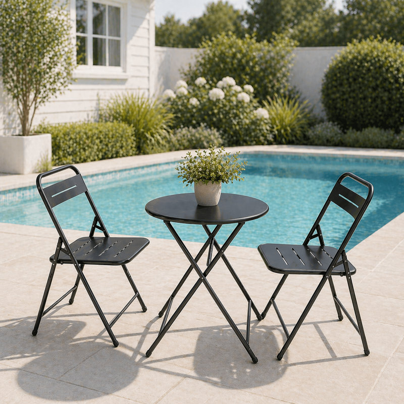 Ensemble bistro d'extérieur pliable 3 pièces toutes saisons avec table, Noir