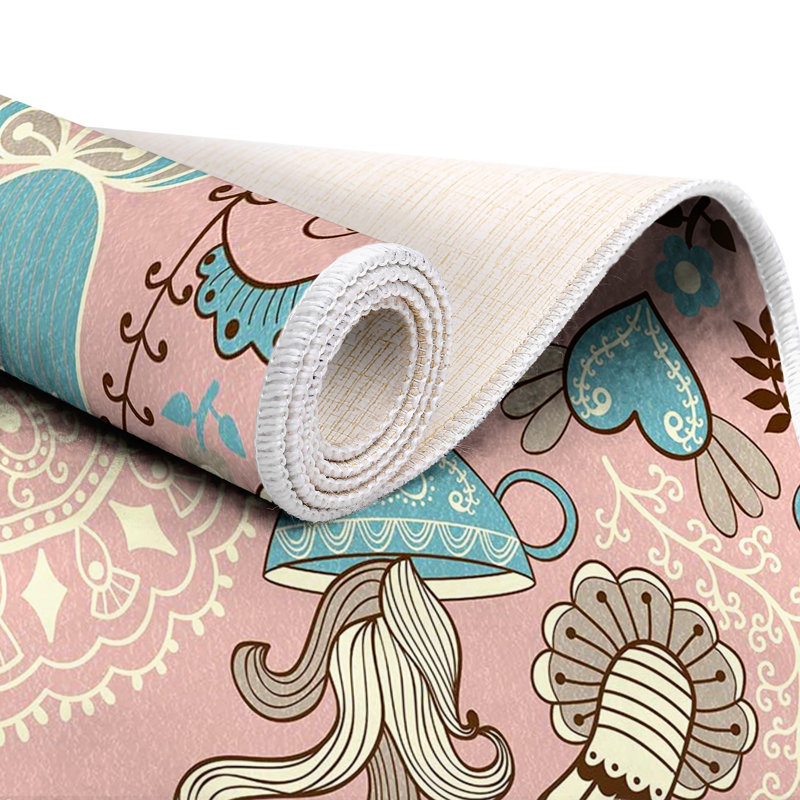 Tapis bleu / rose en polyamide tissé à la machine Dream, Rectangle 5 pi 3 po x 7 pi 7 po