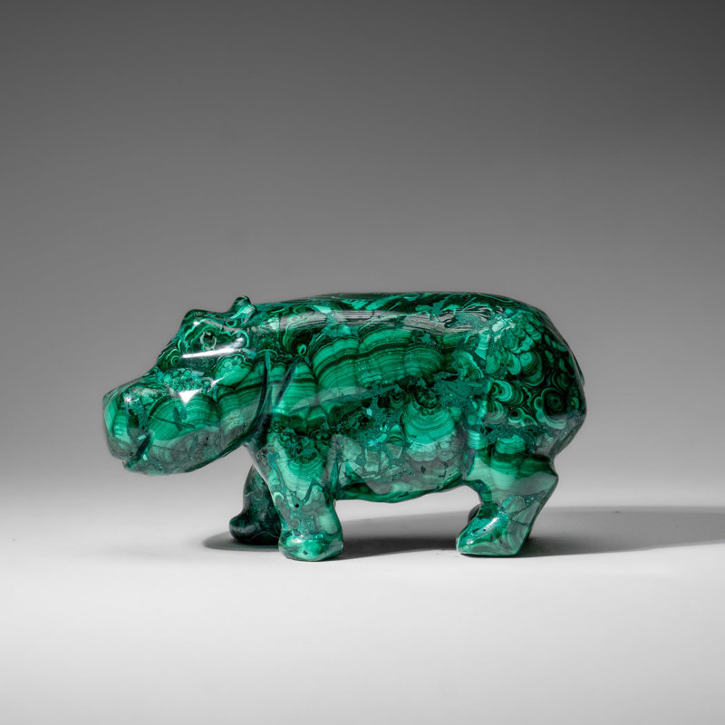 Genuine Polished Malachite Hippo Carving (2.6 lbs), 3.5" H x 2.5" W x 7" D