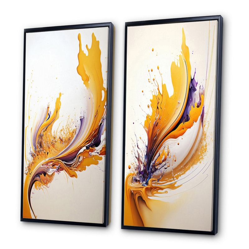 «White And Gold Fusion», 2 pièces sur toile, H 32 po x l 32 po, Cadre noir