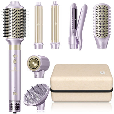 Brosse pour sèche-cheveux 8-en-1 Fast-Dry - 110000 RPM Hot Air Styler, fer à lisser double tension avec étui rigide