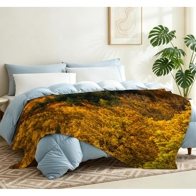 Jeté en molleton jaune flanelle ultra doux jaune, paysage d'automne avec imprimé recto, Throw 50" x 60"