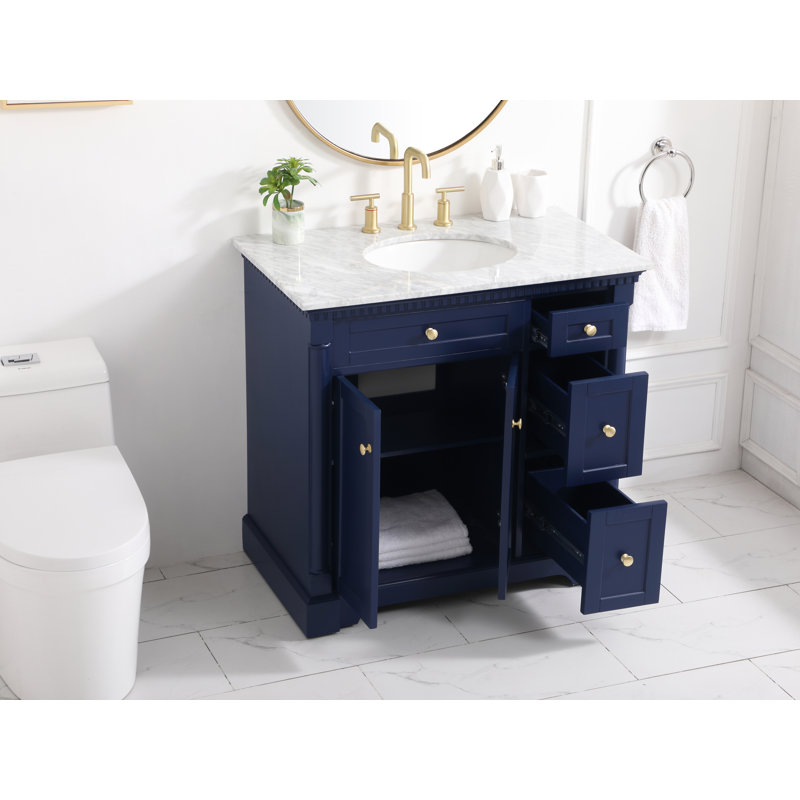 36'' Single Bathroom Vanity with Marble Top, Blue