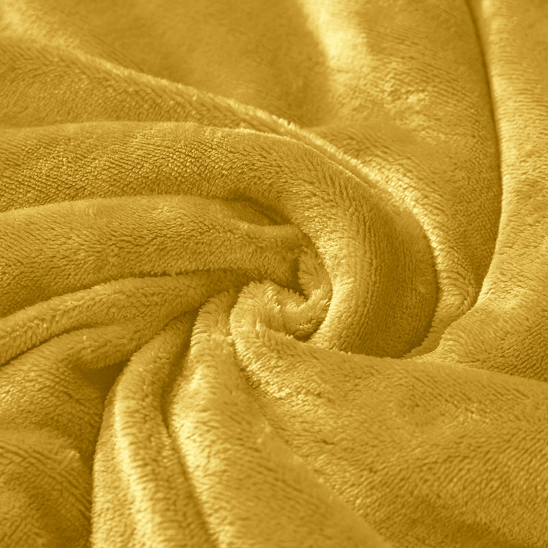 Sherpa Fleece Fur Thick Reversible Blanket Throw, Yellow, 150cm x 130cm
