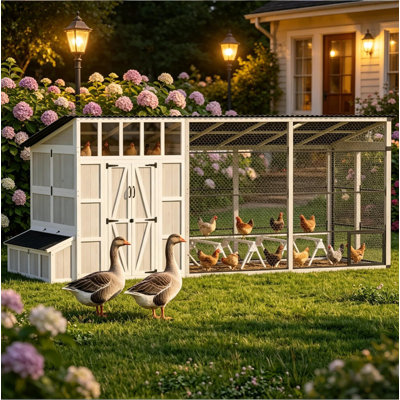 Large Outdoor Poultry House, Multi-Use Wooden Chicken Coop and Duck House, Spacious Weatherproof Pet Shelter for Backyard Livestock Raising