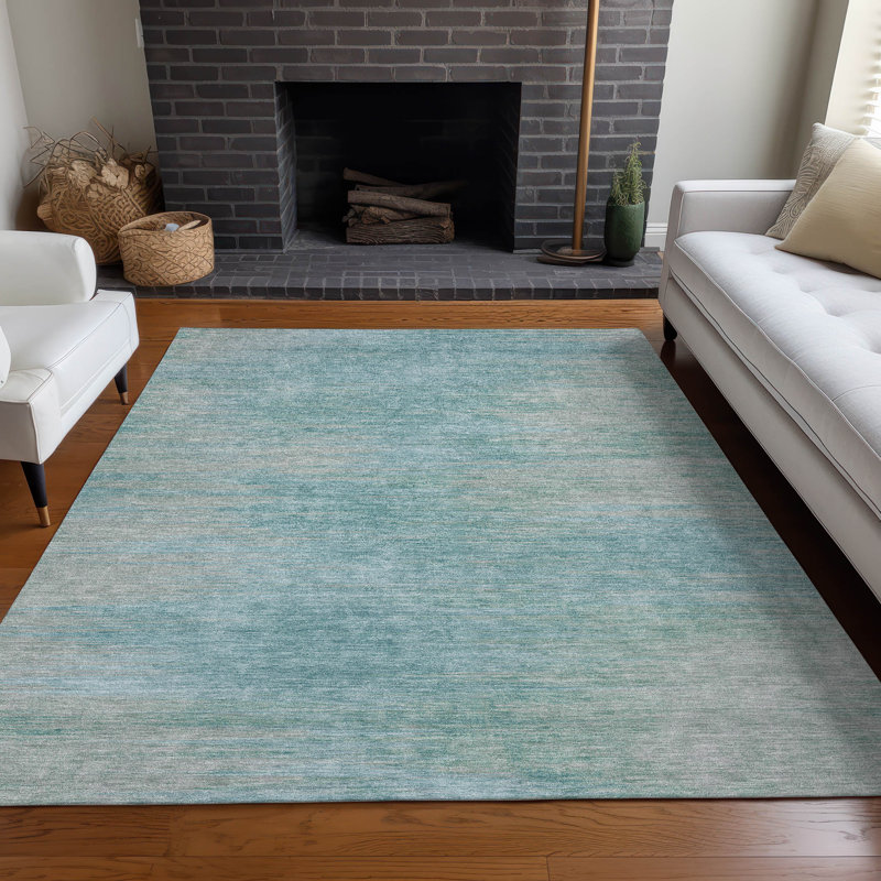 Tapis turquoise Prisco lavable à la machine de qualité supérieure, Rectangle 9 pi x 12 pi