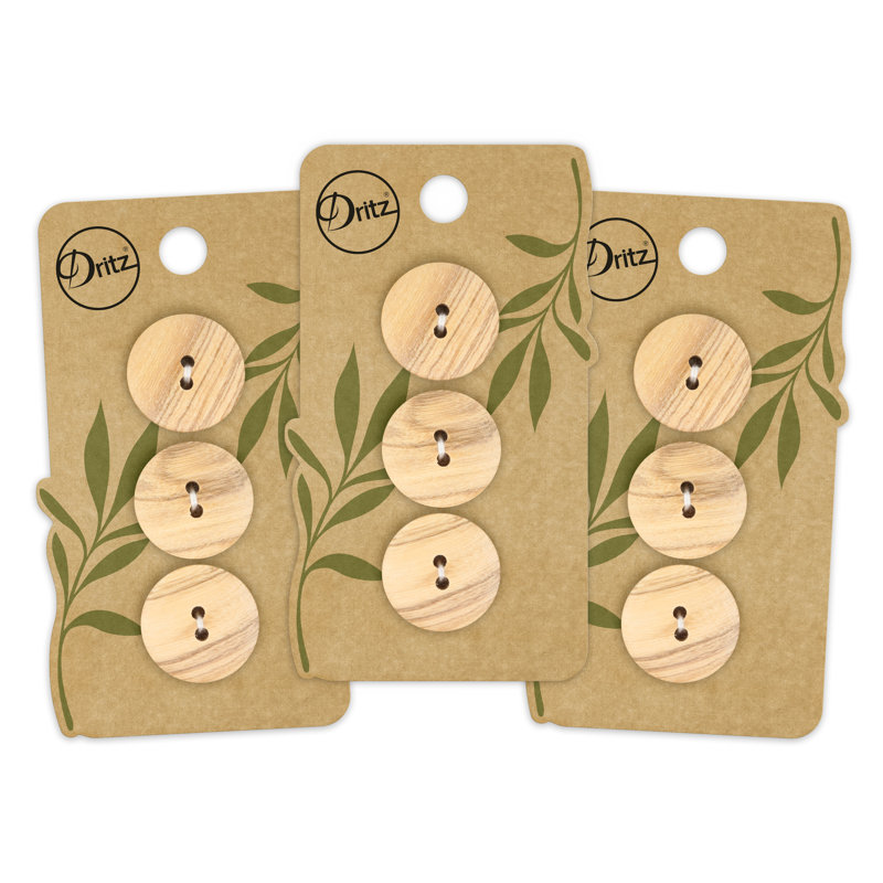 Bouton rond en bois durable Dritz, 20 mm, beige, 9 boutons