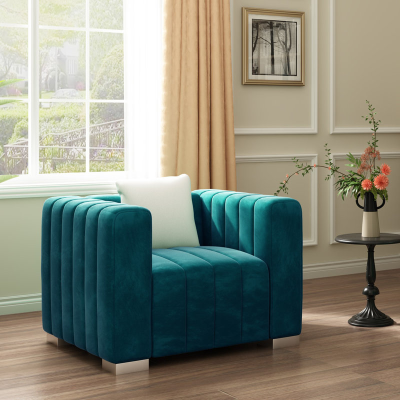 Fauteuil en velours 35,4 po Clifford, Argent argent, Bleu