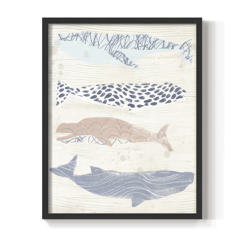 Reproduction encadrée à motif de baleine I - bois massif, Noir, noir, noir, noir, H 30 po x l 24 po