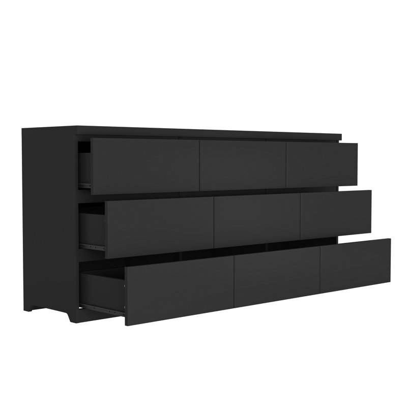 Commodes et coffres en bois noir mat spacieux et spacieux, rangement à 9 tiroirs pour chaque pièce