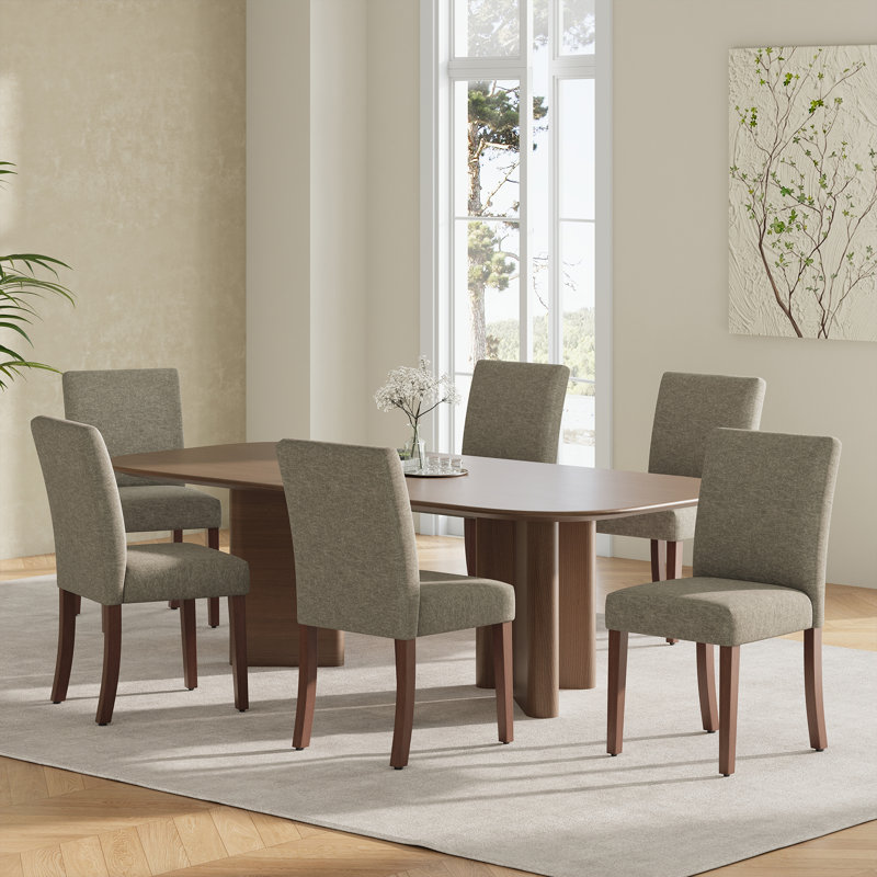 Oakridge Fabric Upholstered Parsons Side Dining Chair with Solid Rubberwood Legs, High-Density Foam Cushion, Brown