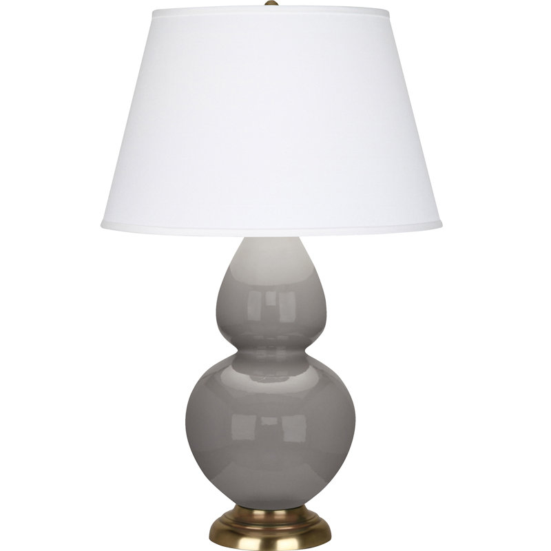 Double Gourd Ceramic Table Lamp, Smokey Taupe/Brass, Pearl