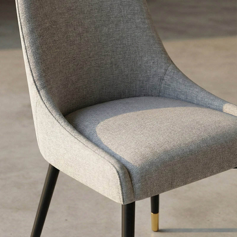 Modern Fabric Upholstered Dining Chairs with Ergonomic Backrest, Golden Metal Legs, Light Gray