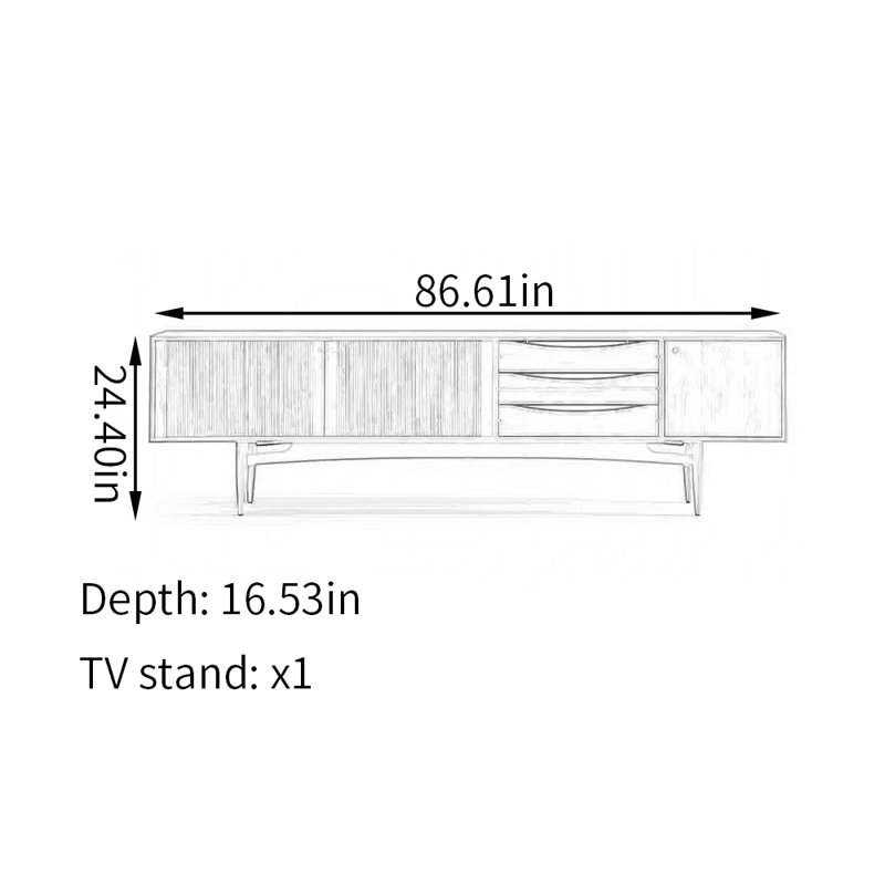 Nordic style TV stand, Dark Brown Wood