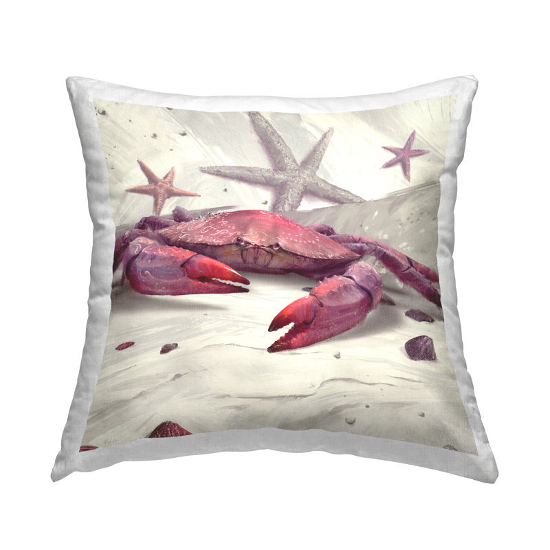 Red Crab & Starfish Printed Throw Pillow Design By Vlad Mel